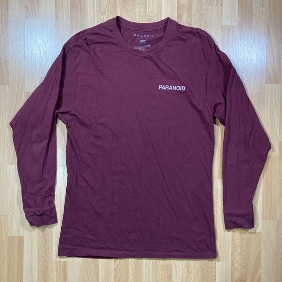 PacSun "Paranoid" Long Sleeve Graphic Tee (Men’s Size L) • Maroon Shirt • EUC - Picture 2 of 4